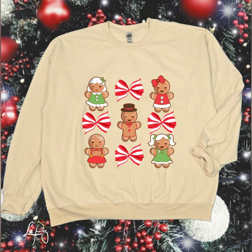 Gingerbread man and bows christmas sweatshirt - Picture 1 of 2
